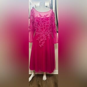 JJs House Fuchsia Lace Long Sleeve Dress